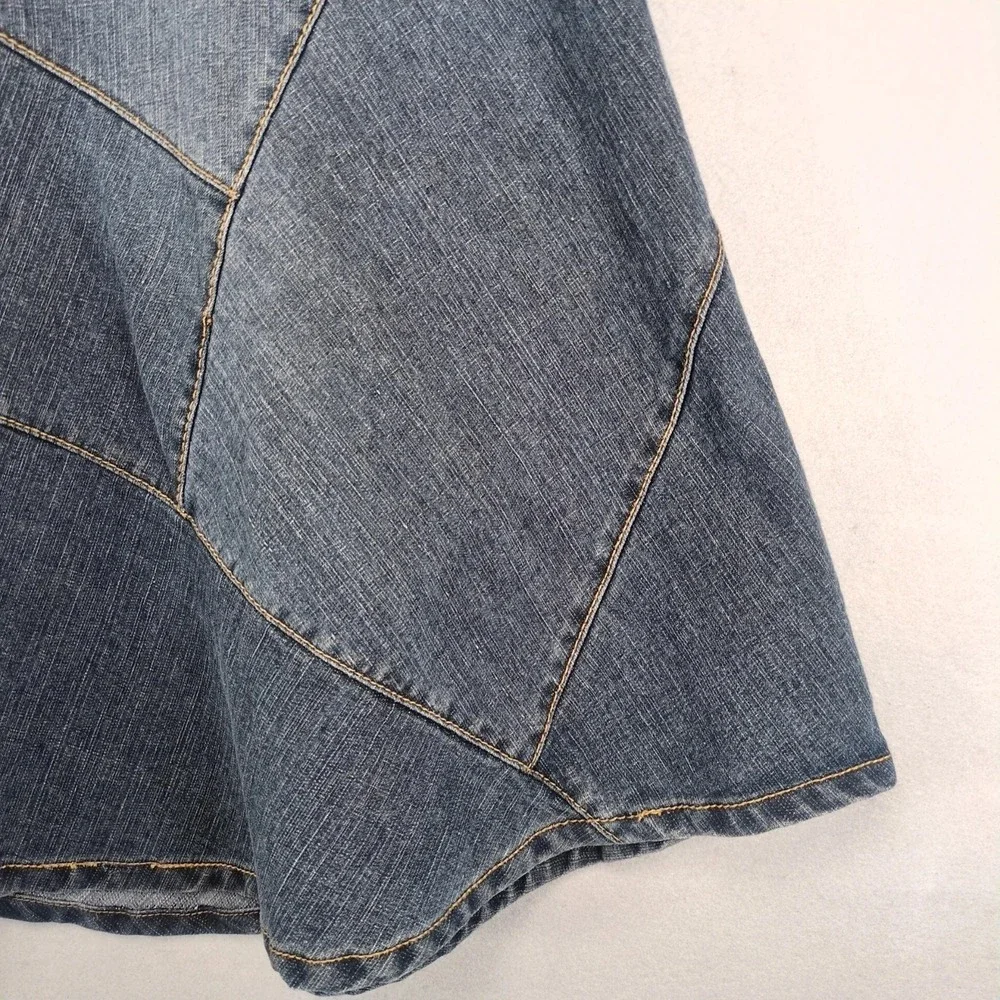 Vintage Y2K NoFuze Blue Asymmetrical Panel‎ Denim Midi Skirt Sz 13/14 34